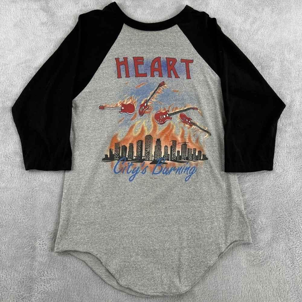 Vtg 80's Tour Heart Private Audition 1982 Raglan Shirt M Gray Black Men Band Tee